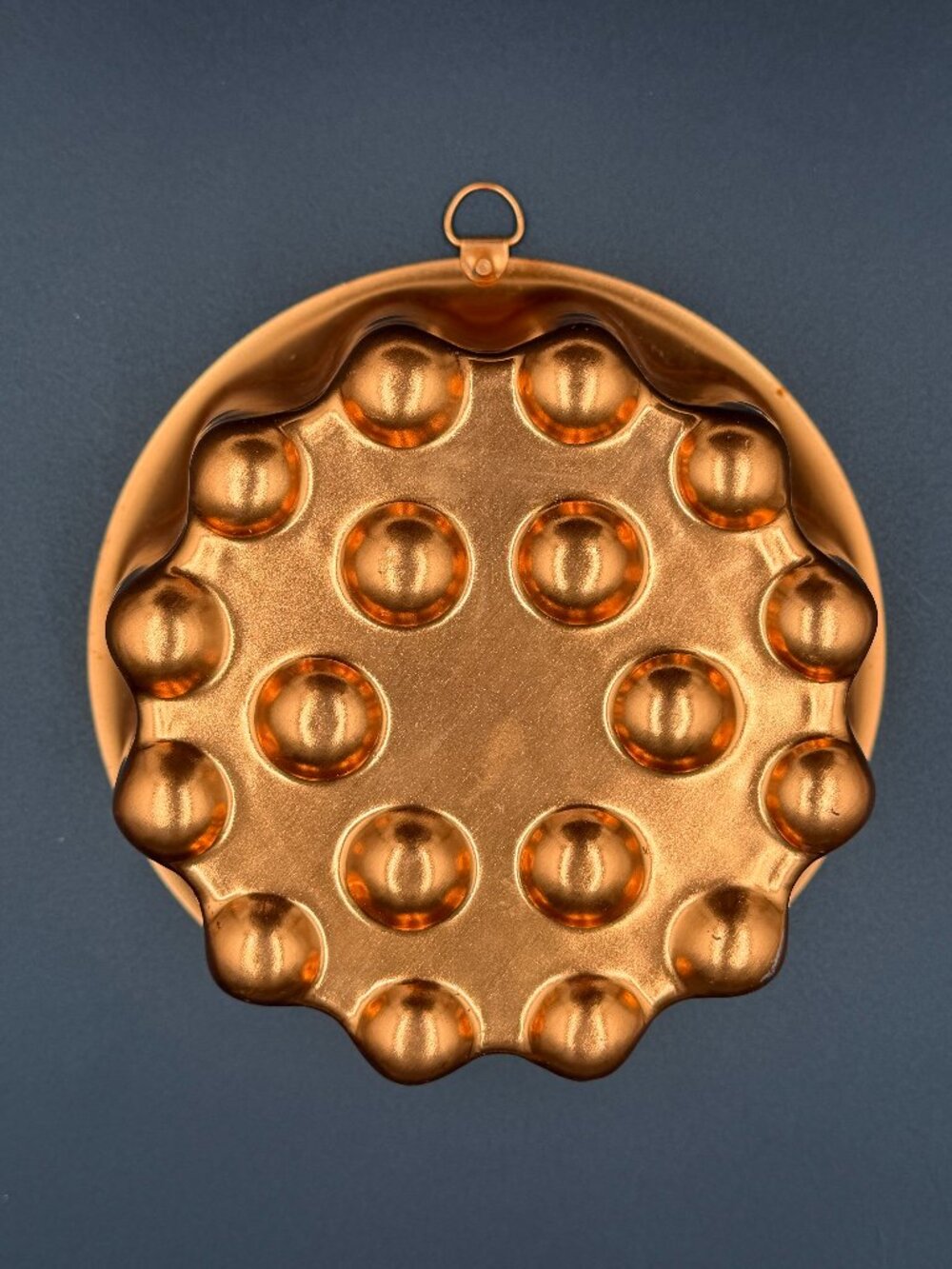 VTG Copper Colored Fluted Dimple 4 Cup Jello Mold Wall Hanging Kitchen Decor 7in